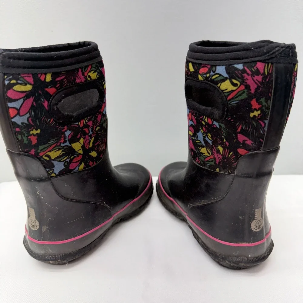 Bogs Grasp Wildflower Floral Kids Girls 12 Waterproof Winter Boots Black